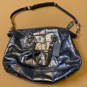 Coach Ashley Croc Embossed Leather Satchel Silver Slate